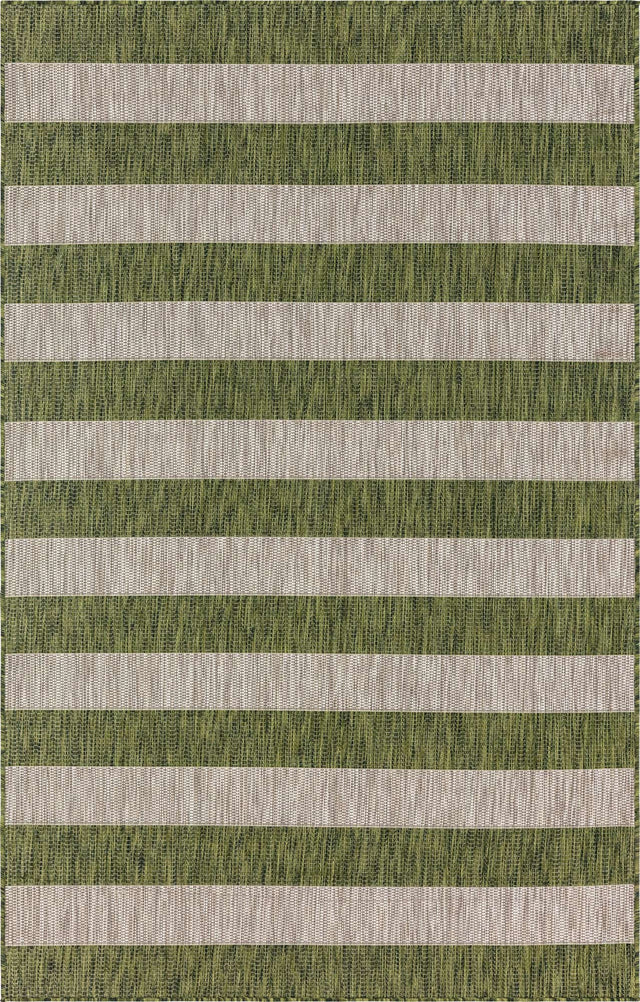 Green 5' 3 x 8' Outdoor Striped Rectangle Area Rug Weather Resistant for Patio, Deck, Terrace, Balcony, Porch Geometric Pattern Waterproof Carpet for Sale at Rug Engine