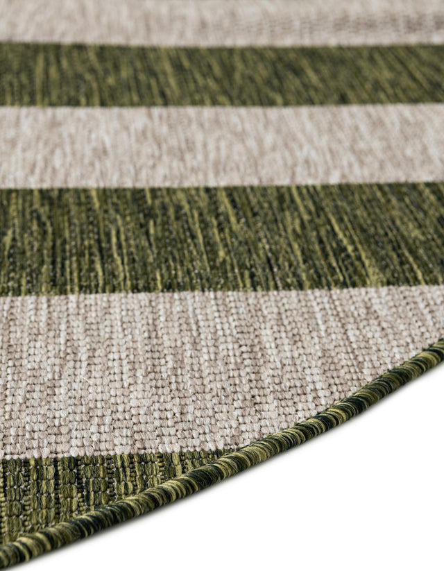 Green 6' 1 x 6' 1 Outdoor Striped Round Area Rug Weather Resistant for Patio, Deck, Terrace, Balcony, Porch Geometric Pattern Waterproof Carpet for Sale at Rug Engine