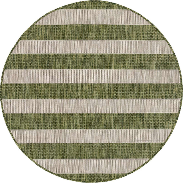 Green 4' 1 x 4' 1 Outdoor Striped Round Area Rug Weather Resistant for Patio, Deck, Terrace, Balcony, Porch Geometric Pattern Waterproof Carpet for Sale at Rug Engine