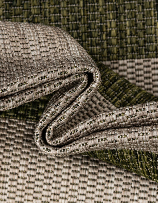 Green 2' 7 x 10' Outdoor Striped Runner Area Rug Weather Resistant for Patio, Deck, Terrace, Balcony, Porch