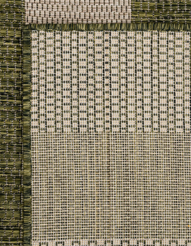 Green 2' 7 x 10' Outdoor Striped Runner Area Rug Weather Resistant for Patio, Deck, Terrace, Balcony, Porch
