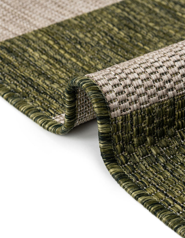 Green 2' 7 x 10' Outdoor Striped Runner Area Rug Weather Resistant for Patio, Deck, Terrace, Balcony, Porch