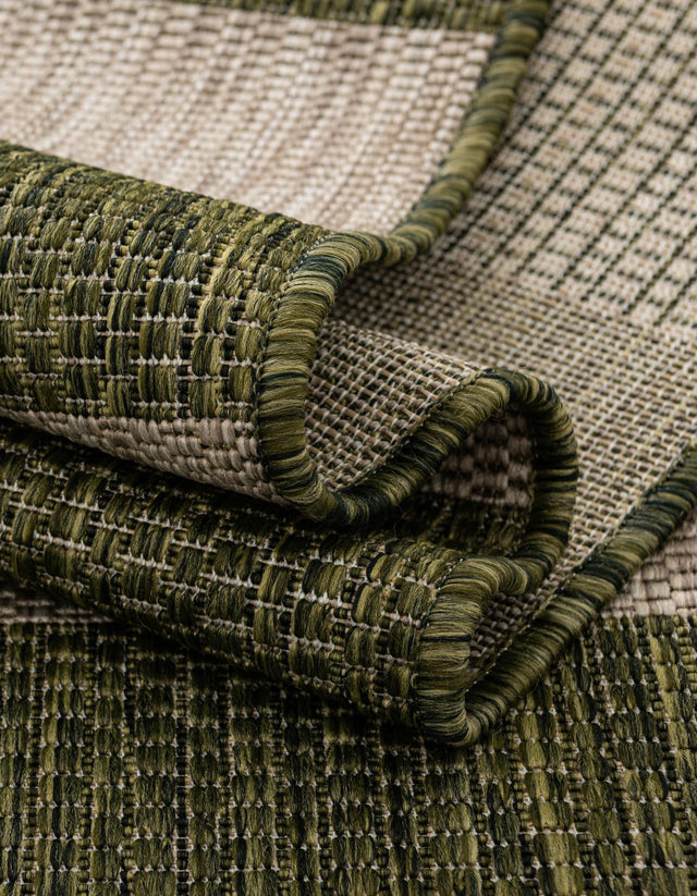 Green 2' 7 x 10' Outdoor Striped Runner Area Rug Weather Resistant for Patio, Deck, Terrace, Balcony, Porch