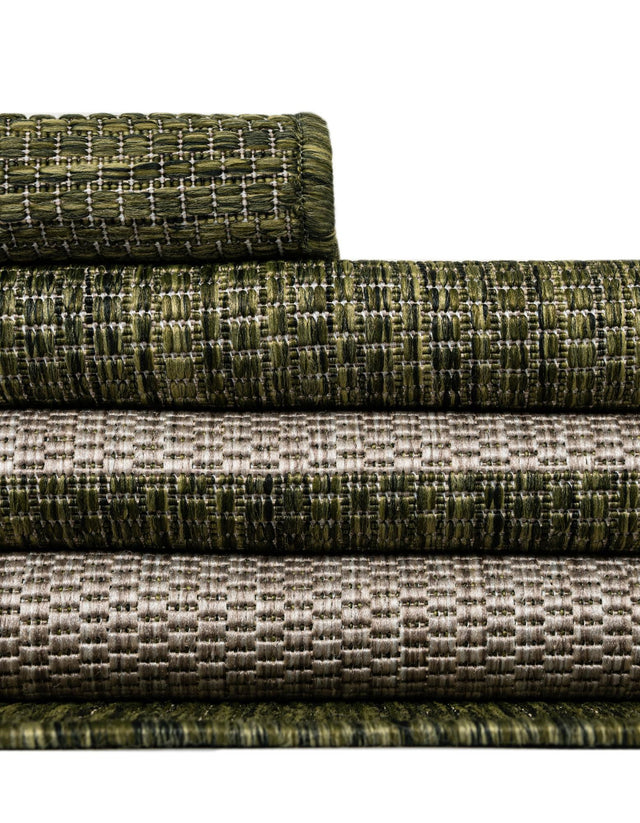 Green 2' 7 x 10' Outdoor Striped Runner Area Rug Weather Resistant for Patio, Deck, Terrace, Balcony, Porch