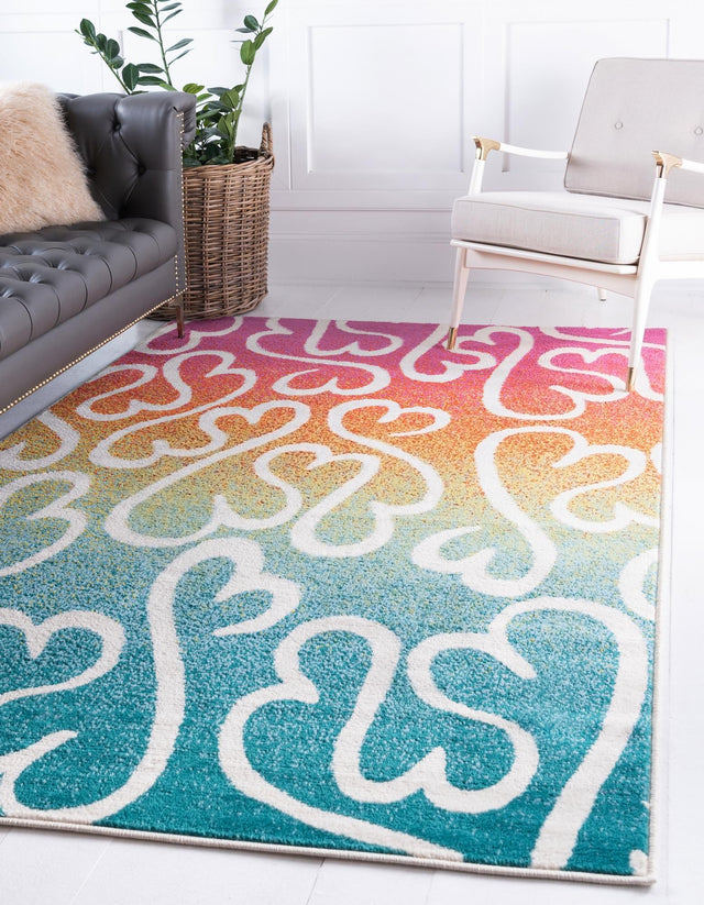 Multicolor 1' 8 x 1' 8 Open Hearts Sample Area Rug 100% Polypropylene Colorful Vivid Modern Abstract Carpet for Interior Home Decor for Sale at Rug Engine