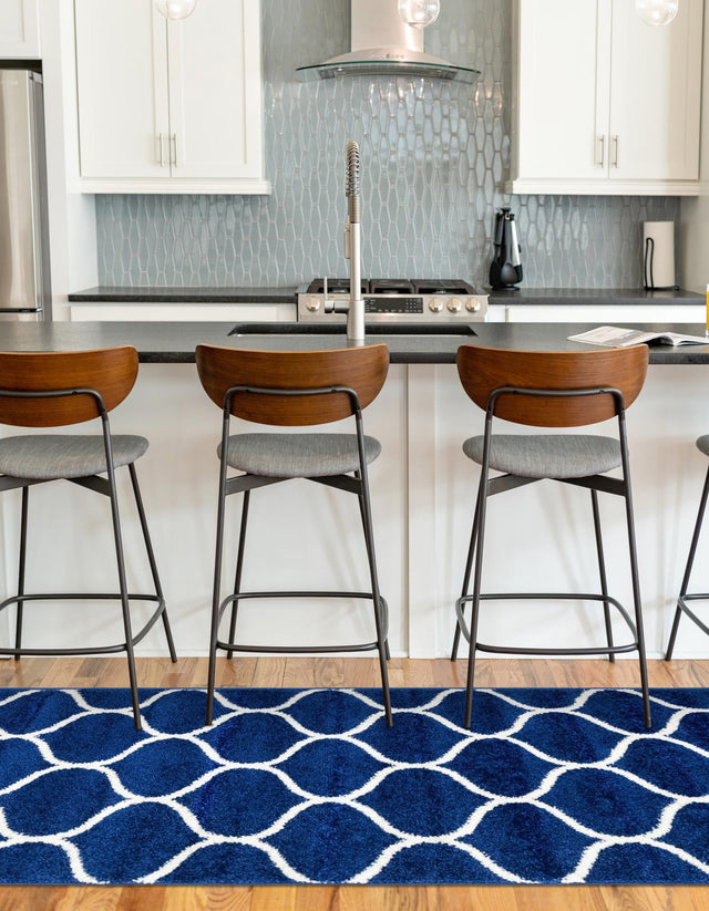 Navy Blue 2' x 8' 8 Trellis Frieze Runner Area Rug Geometric Modern Unique Stain Resistant Easy Clean Carpet for Living, Dining, Bedrooms, Office for Sale at Rug Engine
