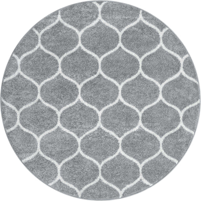 Light Gray 4' 1 x 4' 1 Trellis Frieze Round Area Rug Geometric Modern Unique Stain Resistant Easy Clean Carpet for Living, Dining, Bedrooms, Office for Sale at Rug Engine