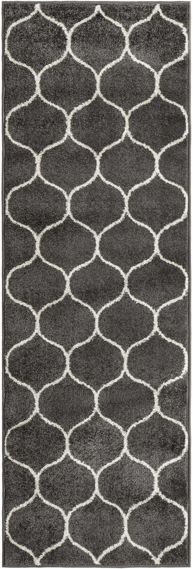 Dark Gray 2' x 6' 1 Trellis Frieze Runner Area Rug Geometric Modern Unique Stain Resistant Easy Clean Carpet for Living, Dining, Bedrooms, Office for Sale at Rug Engine