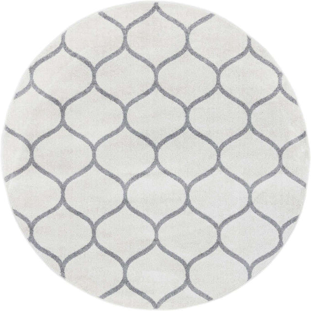 Ivory 4' 1 x 4' 1 Trellis Frieze Round Area Rug Geometric Modern Unique Stain Resistant Easy Clean Carpet for Living, Dining, Bedrooms, Office for Sale at Rug Engine