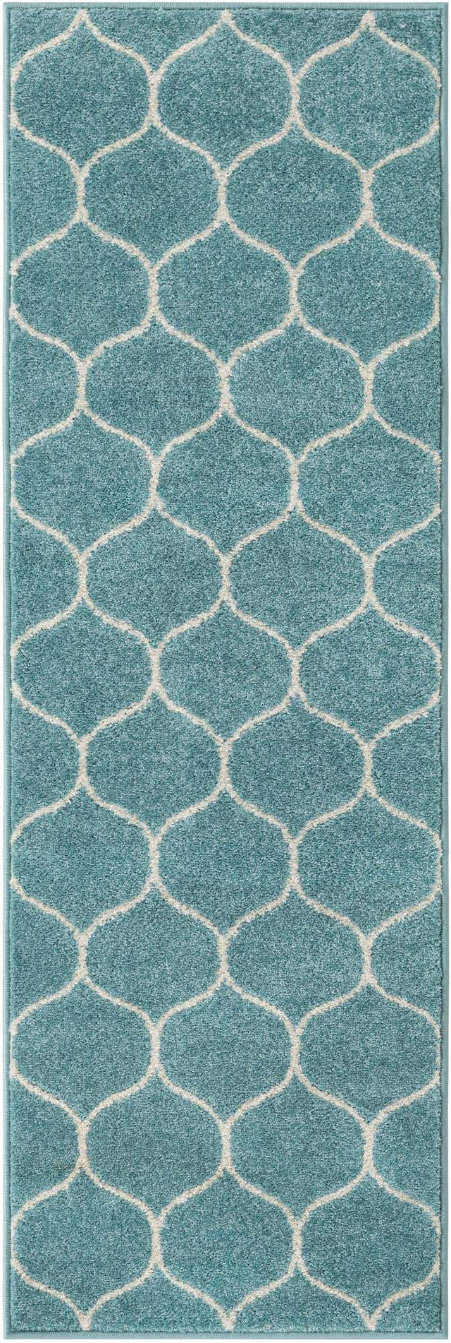 Light Blue 2' x 6' 1 Trellis Frieze Runner Area Rug Geometric Modern Unique Stain Resistant Easy Clean Carpet for Living, Dining, Bedrooms, Office for Sale at Rug Engine
