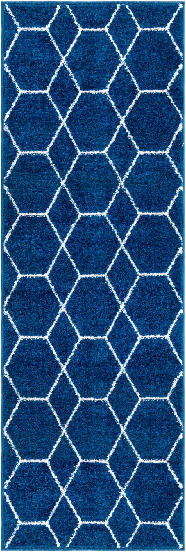 Navy Blue 2' x 6' 1 Trellis Frieze Runner Area Rug Geometric Modern Unique Stain Resistant Easy Clean Carpet for Living, Dining, Bedrooms, Office for Sale at Rug Engine