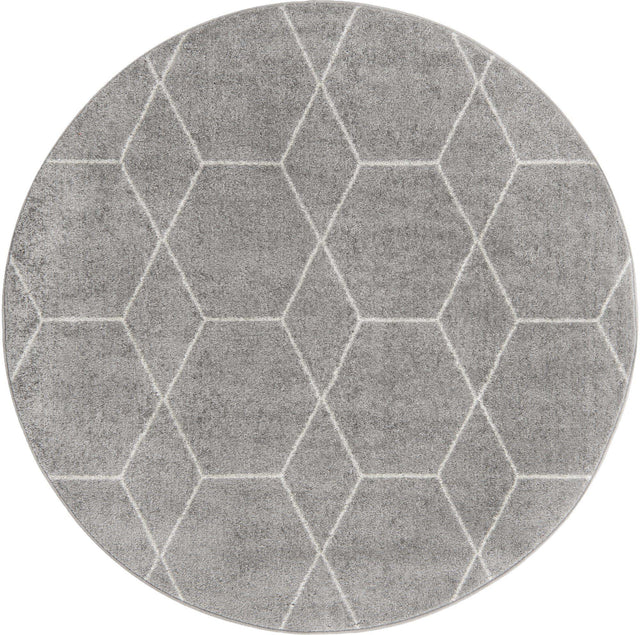 Light Gray 4' 1 x 4' 1 Trellis Frieze Round Area Rug Geometric Modern Unique Stain Resistant Easy Clean Carpet for Living, Dining, Bedrooms, Office for Sale at Rug Engine