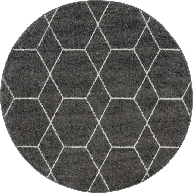 Dark Gray 4' 1 x 4' 1 Trellis Frieze Round Area Rug Geometric Modern Unique Stain Resistant Easy Clean Carpet for Living, Dining, Bedrooms, Office for Sale at Rug Engine