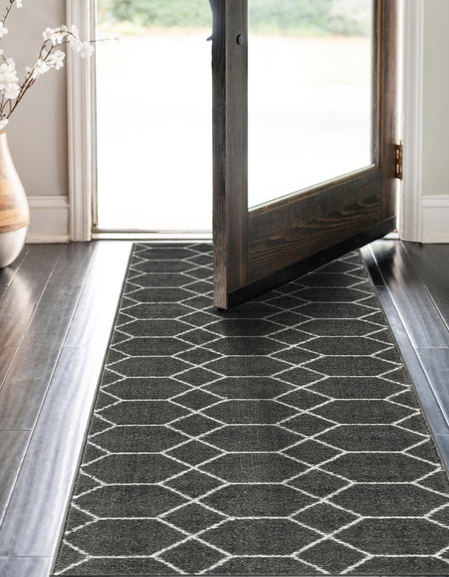 Dark Gray 2' x 10' Trellis Frieze Runner Area Rug Geometric Modern Unique Stain Resistant Easy Clean Carpet for Living, Dining, Bedrooms, Office for Sale at Rug Engine