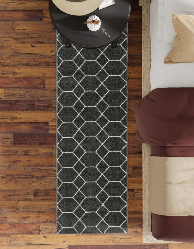 Dark Gray 2' x 10' Trellis Frieze Runner Area Rug Geometric Modern Unique Stain Resistant Easy Clean Carpet for Living, Dining, Bedrooms, Office for Sale at Rug Engine