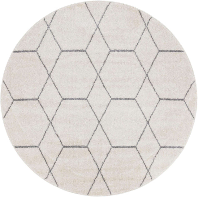 Ivory 4' 1 x 4' 1 Trellis Frieze Round Area Rug Geometric Modern Unique Stain Resistant Easy Clean Carpet for Living, Dining, Bedrooms, Office for Sale at Rug Engine