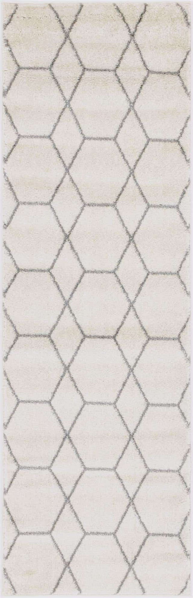 Ivory 2' x 6' 1 Trellis Frieze Runner Area Rug Geometric Modern Unique Stain Resistant Easy Clean Carpet for Living, Dining, Bedrooms, Office for Sale at Rug Engine