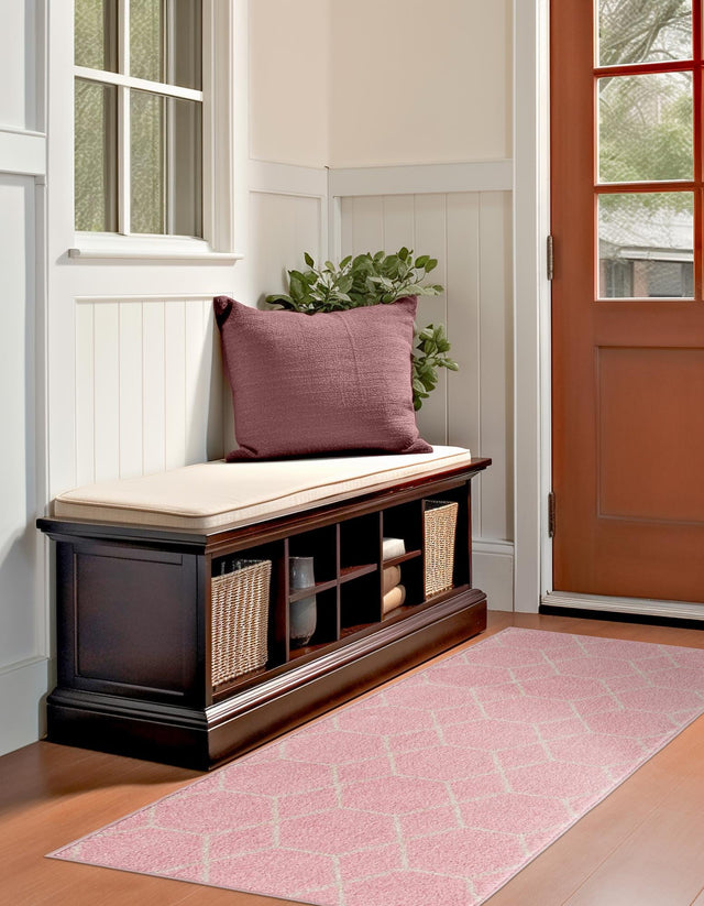 Light Pink 2' x 6' 1 Trellis Frieze Runner Area Rug Geometric Modern Unique Stain Resistant Easy Clean Carpet for Living, Dining, Bedrooms, Office for Sale at Rug Engine