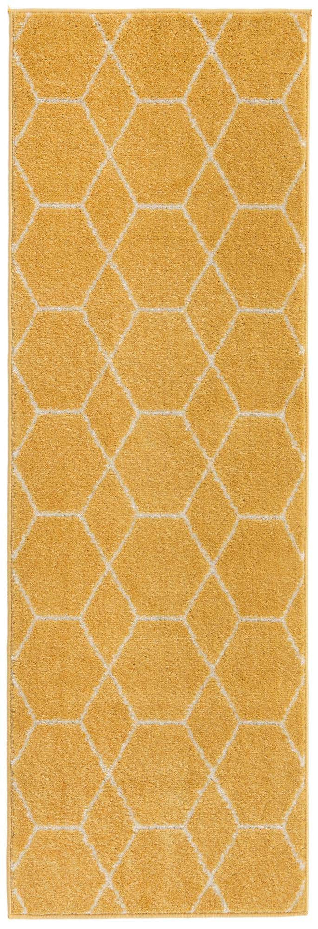 Yellow 2' x 6' 1 Trellis Frieze Runner Area Rug Geometric Modern Unique Stain Resistant Easy Clean Carpet for Living, Dining, Bedrooms, Office for Sale at Rug Engine