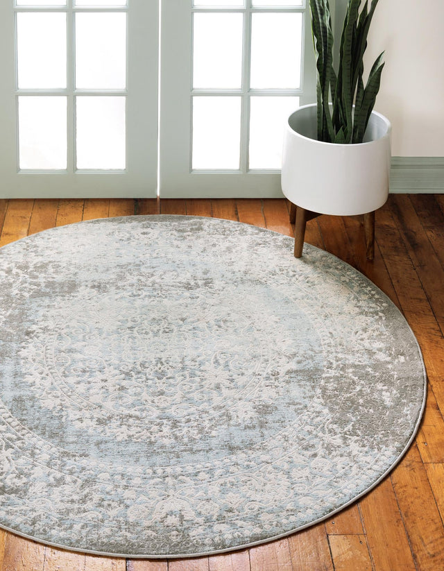 Light Blue 8' x 8' New Classical Round Area Rug 70% Polypropylene & 30% Polyester Traditional Vintage Distressed Carpet for Interior Design Home Decor for Sale at Rug Engine