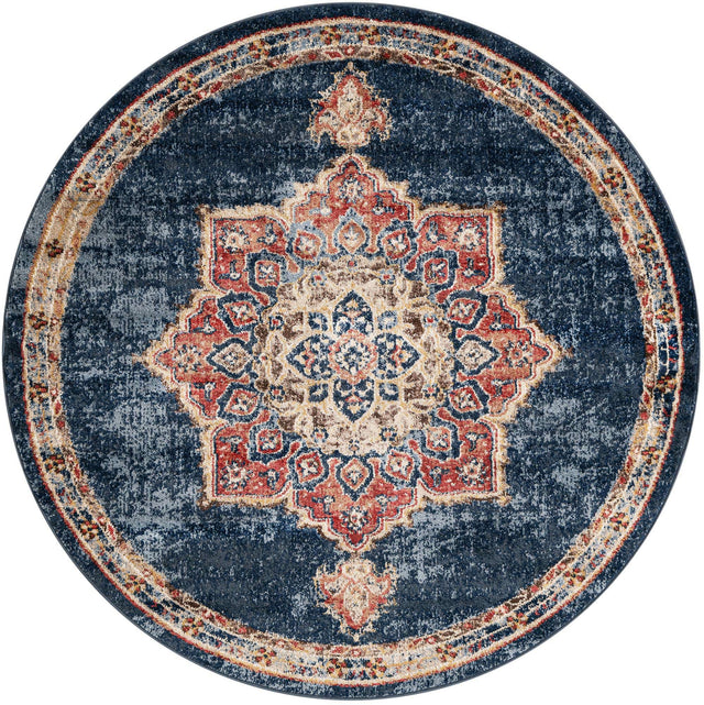 Dark Blue 5' x 5' Utopia Round Area Rug Traditional Vintage Persian Inspired Vivid Color Durable Carpet for Unique Interiors for Sale at Rug Engine