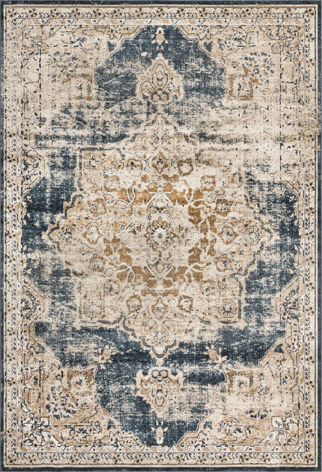 Dark Blue 7' 1 x 10' Chateau Rectangle Area Rug 85% Polypropylene & 15% Chenille With Cotton Backing Traditional Vintage Distressed Carpet for Classical Interior Design Decorating for Sale at Rug Engine