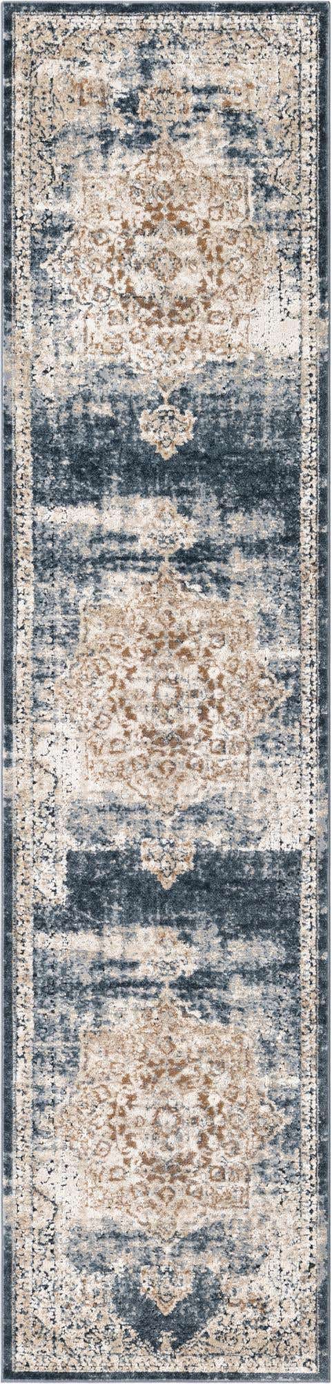 Dark Blue 2' x 9' Chateau Runner Area Rug 85% Polypropylene & 15% Chenille With Cotton Backing Traditional Vintage Distressed Carpet for Classical Interior Design Decorating for Sale at Rug Engine