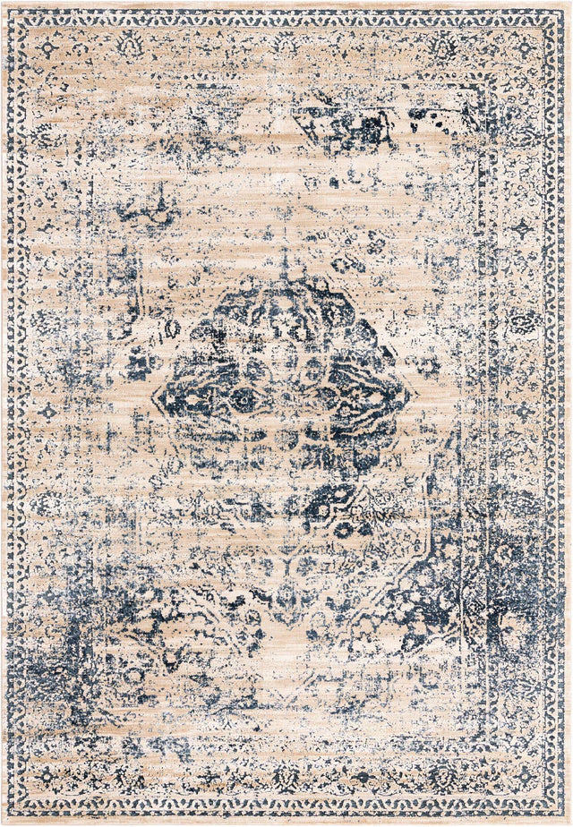 Dark Blue 7' 1 x 10' Chateau Rectangle Area Rug 85% Polypropylene & 15% Chenille With Cotton Backing Traditional Vintage Distressed Carpet for Classical Interior Design Decorating for Sale at Rug Engine