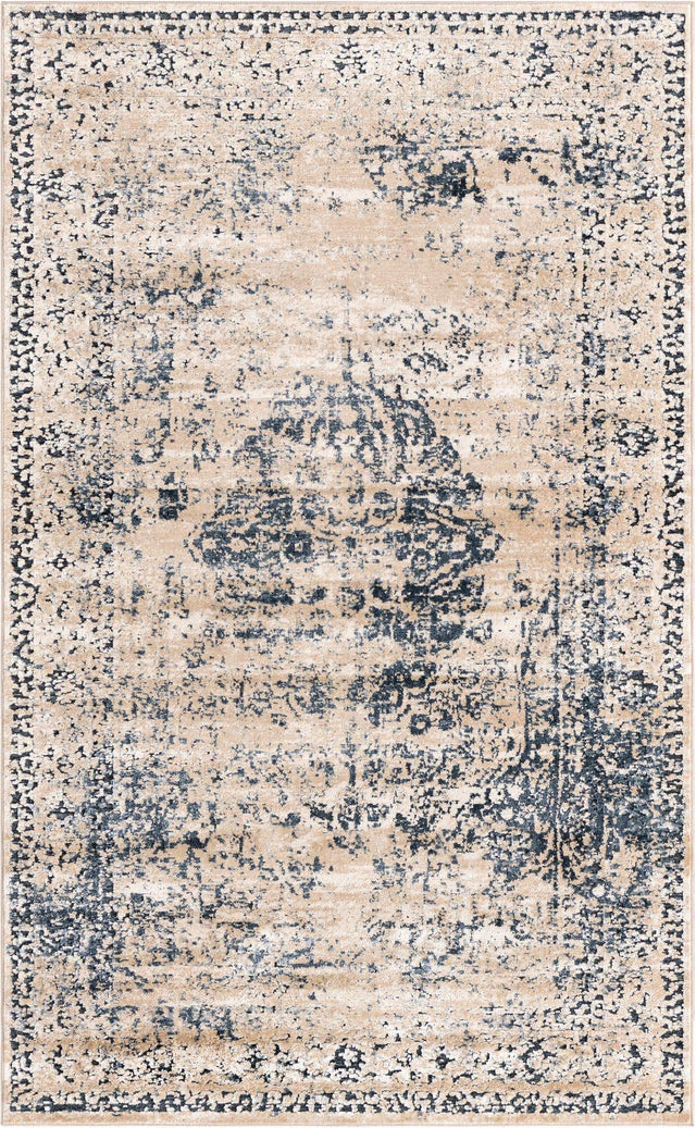 Dark Blue 3' 1 x 5' 3 Chateau Rectangle Area Rug 85% Polypropylene & 15% Chenille With Cotton Backing Traditional Vintage Distressed Carpet for Classical Interior Design Decorating for Sale at Rug Engine