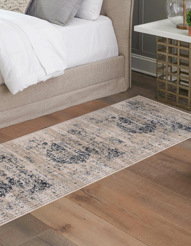 Dark Blue 2' x 6' 9 Chateau Runner Area Rug 85% Polypropylene & 15% Chenille With Cotton Backing Traditional Vintage Distressed Carpet for Classical Interior Design Decorating for Sale at Rug Engine