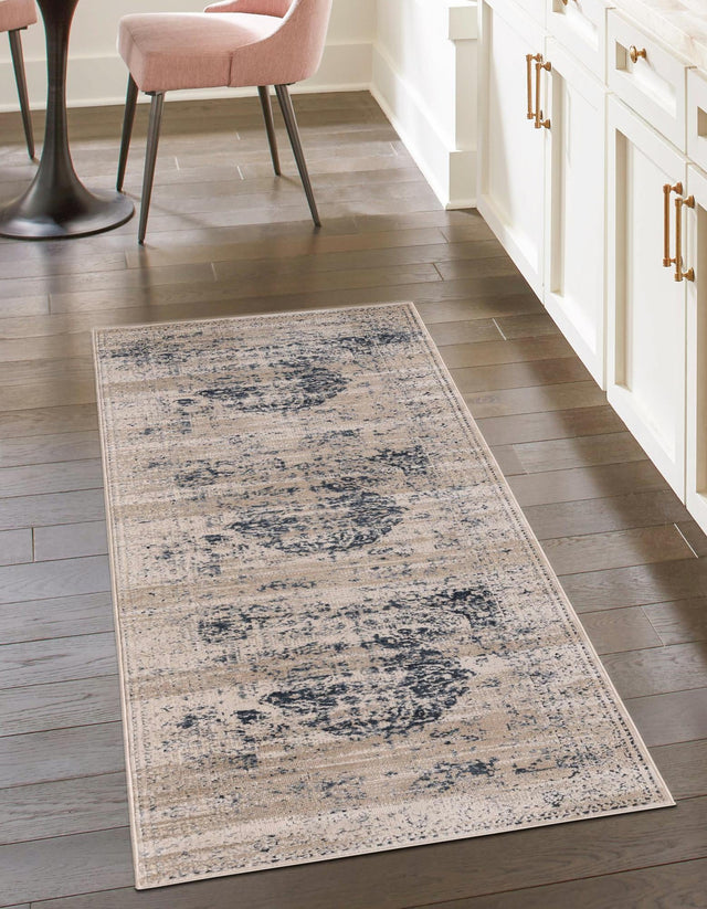Dark Blue 2' 7 x 10' Chateau Runner Area Rug 85% Polypropylene & 15% Chenille With Cotton Backing Traditional Vintage Distressed Carpet for Classical Interior Design Decorating for Sale at Rug Engine