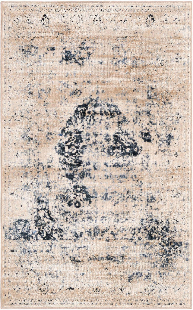 Dark Blue 2' x 3' 1 Chateau Rectangle Area Rug 85% Polypropylene & 15% Chenille With Cotton Backing Traditional Vintage Distressed Carpet for Classical Interior Design Decorating for Sale at Rug Engine