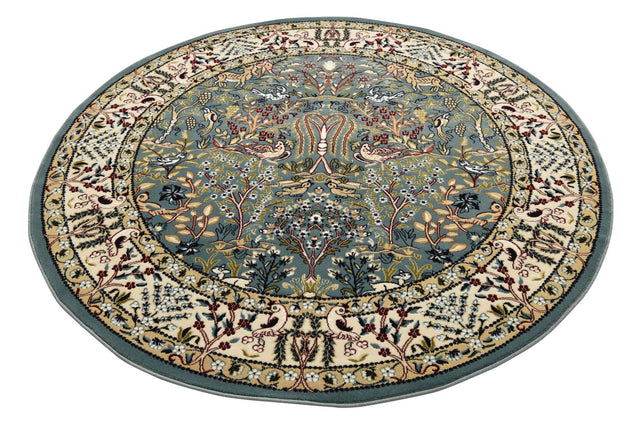 Blue 5' 3 x 5' 3 Narenj Round Area Rug 85% Polypropylene & 15% Polyester Traditional Classic Carpet for Living, Dining, Bedrooms, Office for Sale at Rug Engine