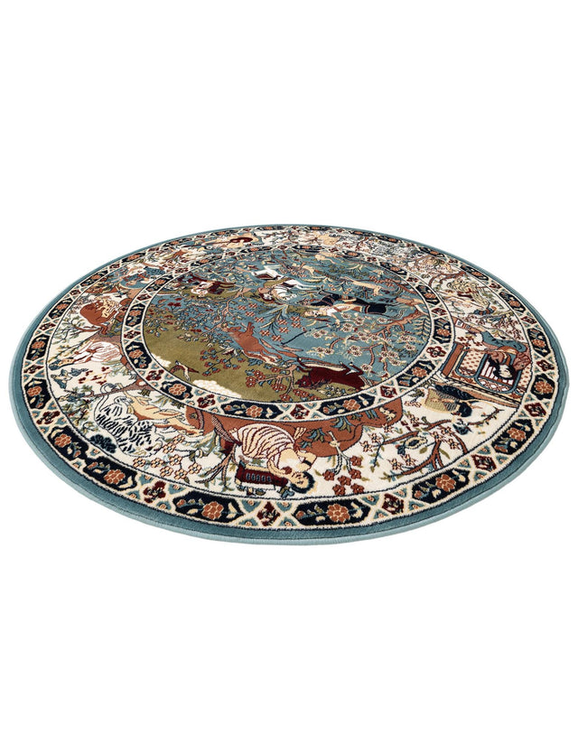Blue 5' 3 x 5' 3 Narenj Round Area Rug 85% Polypropylene & 15% Polyester Traditional Classic Carpet for Living, Dining, Bedrooms, Office for Sale at Rug Engine