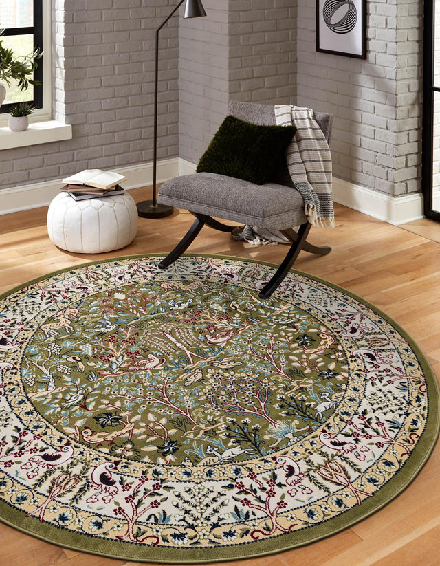 Green 10' x 10' Narenj Round Area Rug 85% Polypropylene & 15% Polyester Traditional Classic Carpet for Living, Dining, Bedrooms, Office for Sale at Rug Engine
