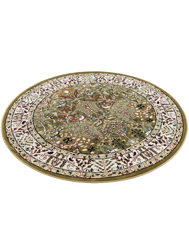 Green 5' 3 x 5' 3 Narenj Round Area Rug 85% Polypropylene & 15% Polyester Traditional Classic Carpet for Living, Dining, Bedrooms, Office for Sale at Rug Engine
