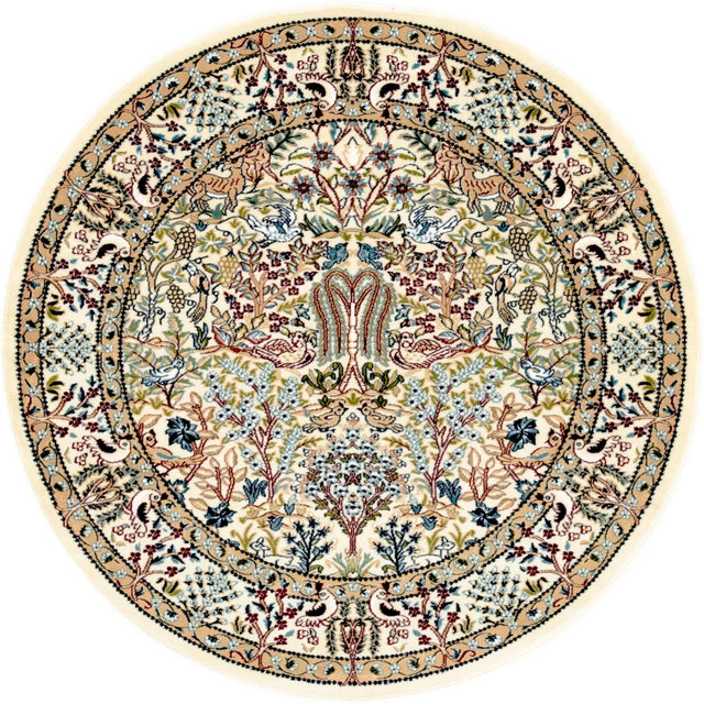 Ivory 5' 3 x 5' 3 Narenj Round Area Rug 85% Polypropylene & 15% Polyester Traditional Classic Carpet for Living, Dining, Bedrooms, Office for Sale at Rug Engine