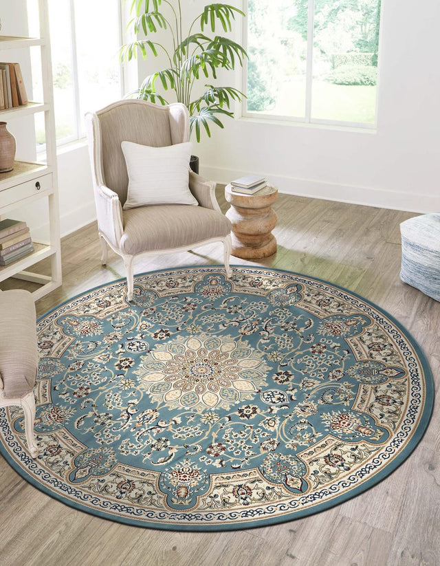 Blue 5' 3 x 5' 3 Narenj Round Area Rug 85% Polypropylene & 15% Polyester Traditional Classic Carpet for Living, Dining, Bedrooms, Office for Sale at Rug Engine