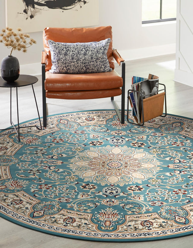 Blue 10' x 10' Narenj Round Area Rug 85% Polypropylene & 15% Polyester Traditional Classic Carpet for Living, Dining, Bedrooms, Office for Sale at Rug Engine