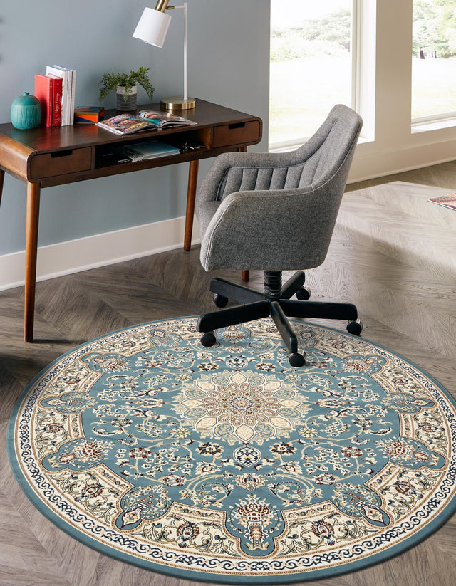 Blue 10' x 10' Narenj Round Area Rug 85% Polypropylene & 15% Polyester Traditional Classic Carpet for Living, Dining, Bedrooms, Office for Sale at Rug Engine