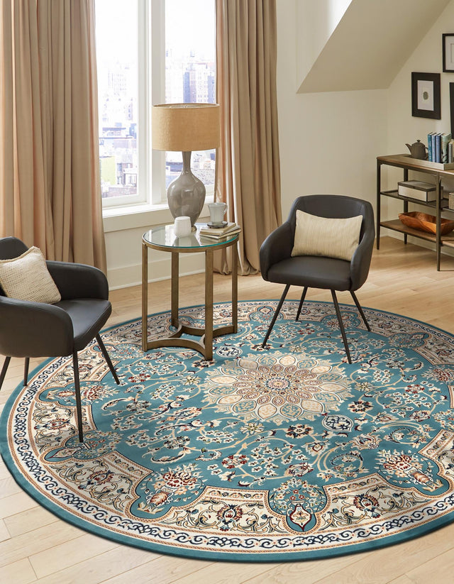 Blue 5' 3 x 5' 3 Narenj Round Area Rug 85% Polypropylene & 15% Polyester Traditional Classic Carpet for Living, Dining, Bedrooms, Office for Sale at Rug Engine
