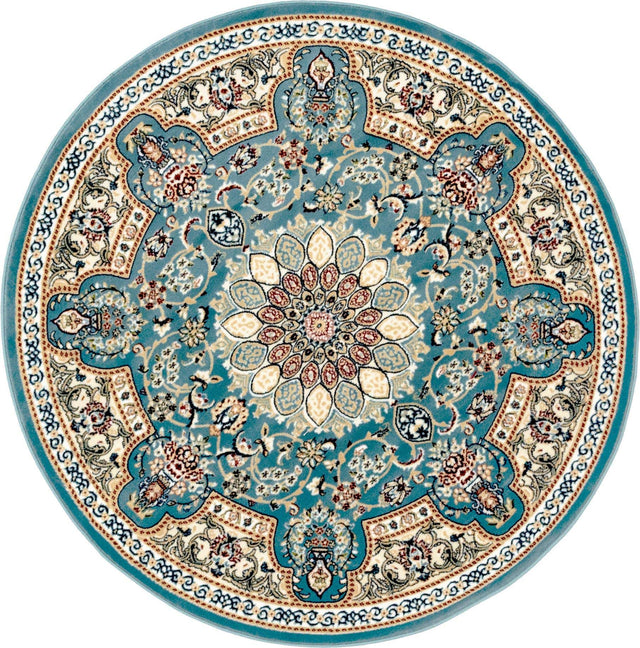 Blue 5' 3 x 5' 3 Narenj Round Area Rug 85% Polypropylene & 15% Polyester Traditional Classic Carpet for Living, Dining, Bedrooms, Office for Sale at Rug Engine