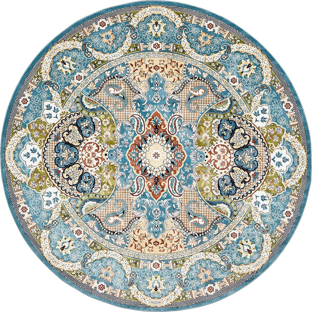 Blue 5' 3 x 5' 3 Narenj Round Area Rug 85% Polypropylene & 15% Polyester Traditional Classic Carpet for Living, Dining, Bedrooms, Office for Sale at Rug Engine