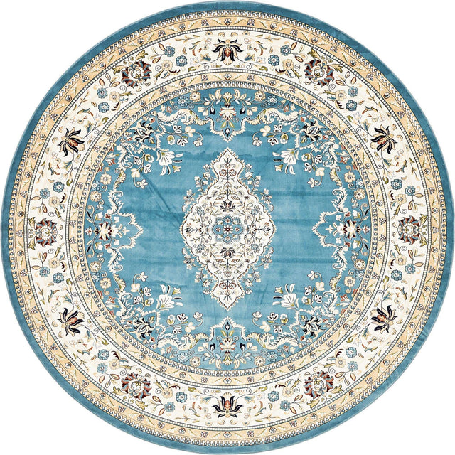 Blue 5' 3 x 5' 3 Narenj Round Area Rug 85% Polypropylene & 15% Polyester Traditional Classic Carpet for Living, Dining, Bedrooms, Office for Sale at Rug Engine