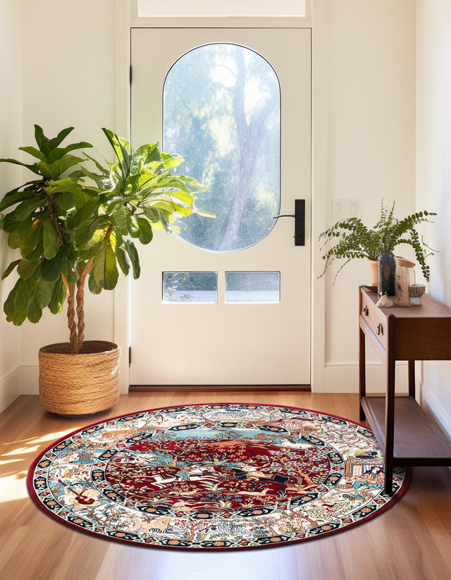 Burgundy 10' x 10' Narenj Round Area Rug 85% Polypropylene & 15% Polyester Traditional Classic Carpet for Living, Dining, Bedrooms, Office for Sale at Rug Engine