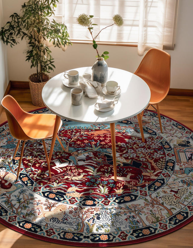 Burgundy 5' 3 x 5' 3 Narenj Round Area Rug 85% Polypropylene & 15% Polyester Traditional Classic Carpet for Living, Dining, Bedrooms, Office for Sale at Rug Engine