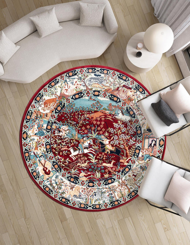Burgundy 10' x 10' Narenj Round Area Rug 85% Polypropylene & 15% Polyester Traditional Classic Carpet for Living, Dining, Bedrooms, Office for Sale at Rug Engine