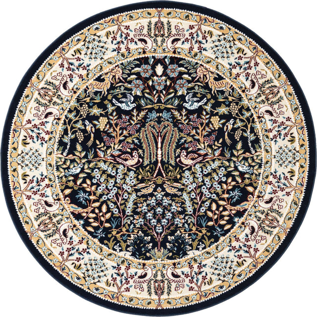 Navy Blue 5' 3 x 5' 3 Narenj Round Area Rug 85% Polypropylene & 15% Polyester Traditional Classic Carpet for Living, Dining, Bedrooms, Office for Sale at Rug Engine