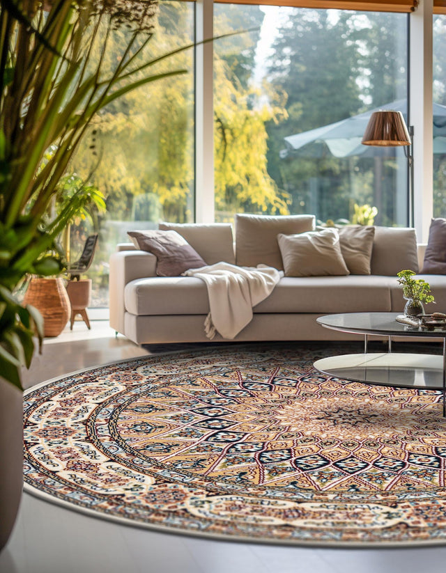 Ivory 10' x 10' Narenj Round Area Rug 85% Polypropylene & 15% Polyester Traditional Classic Carpet for Living, Dining, Bedrooms, Office for Sale at Rug Engine