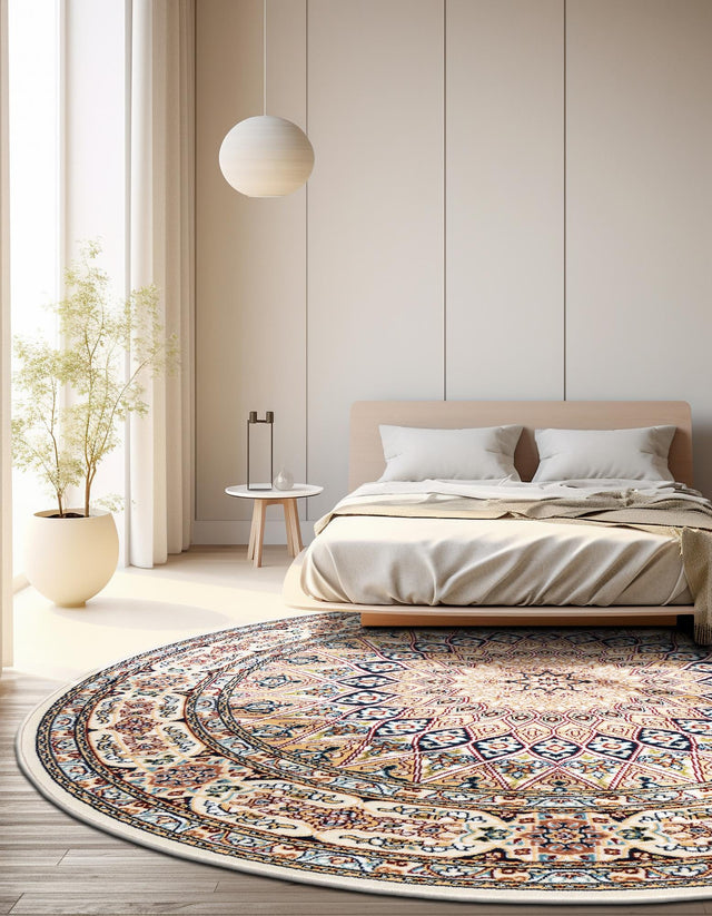 Ivory 5' 3 x 5' 3 Narenj Round Area Rug 85% Polypropylene & 15% Polyester Traditional Classic Carpet for Living, Dining, Bedrooms, Office for Sale at Rug Engine